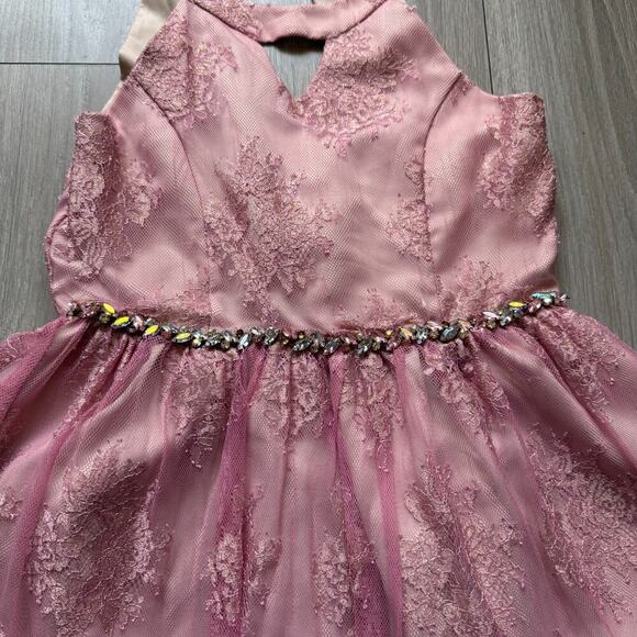 Rare Editions Girls 14 Pink Blush Sleeveless Rhinestone Bow Formal Party - Picture 2 of 11